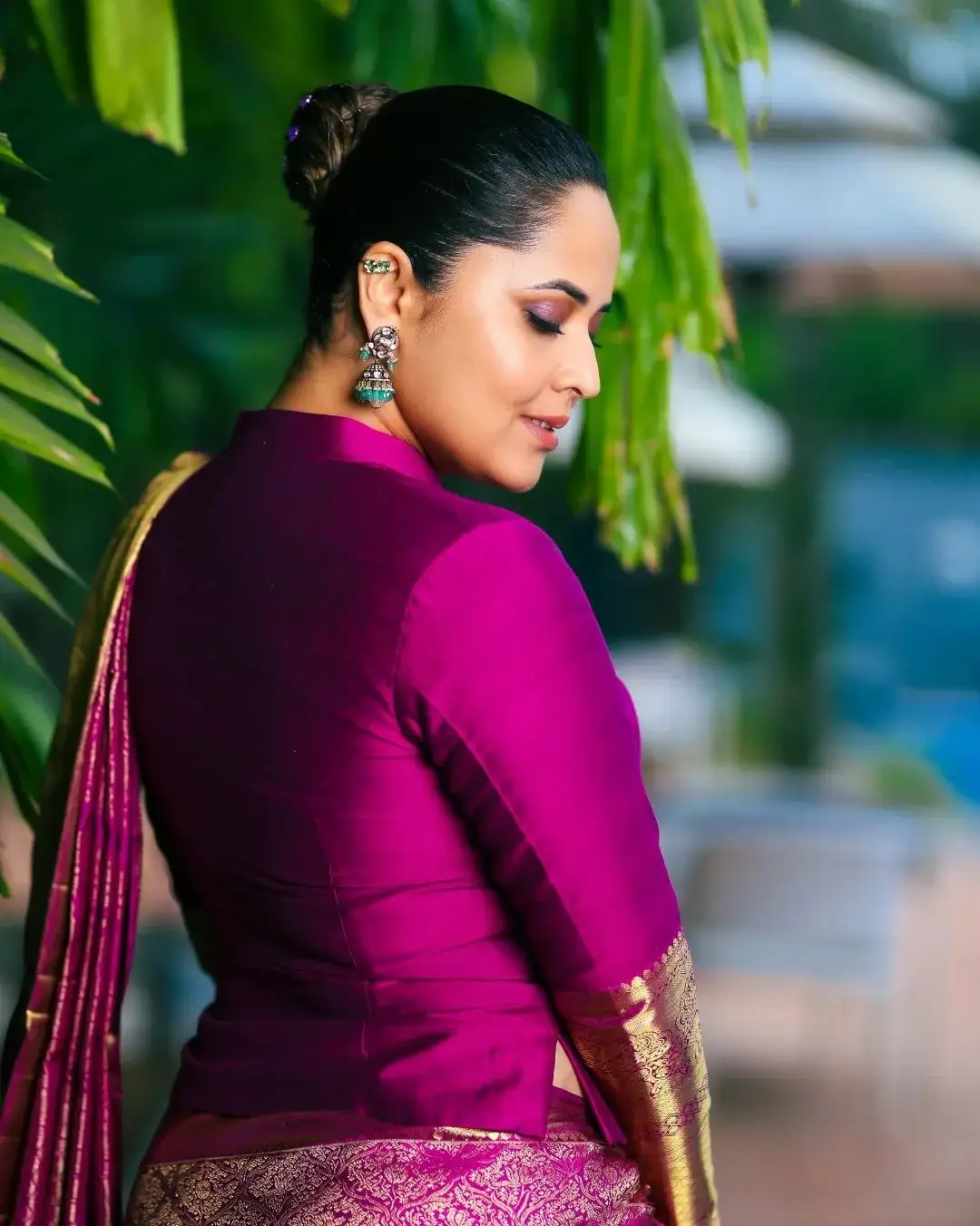 Telugu Actress Anasuya Bharadwaj in Violet Dress